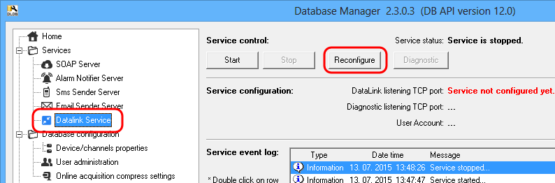 7.2 Automatický export dat do databáze pomocí služby Datalink Služba Datalink je TCP/IP server. Naslouchá, dokud se Multilogger nepřipojí.