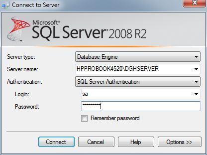 databázi DGH-Scanmate k databázovému serveru DGH. 1) Na počítači, na němž běží databáze, spusťte program SQL Server Management Studio.