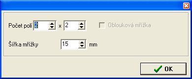 OKNA2000 UŽIVATELSKÝ MANUÁL 38 13 Do každého křídla je možno vkreslit jednotlivou mřížku, síť mřížek nebo plnou výplň. Pro přidání sítě mřížek klikáme na ikonu.