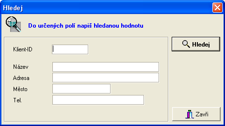 OKNA2000 UŽIVATELSKÝ MANUÁL 45 13 Vyhledávání klientů Pro hledání klienta v databázi klikneme na ikonu Hledej.