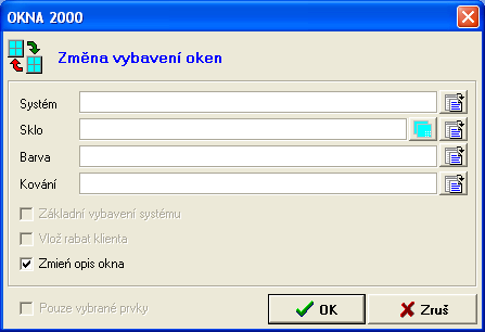 OKNA2000 UŽIVATELSKÝ MANUÁL Změna vybavení oken Často potřebujeme vytvořit nabídku v několika verzích, např. s různými skly nebo v jiných systémech.