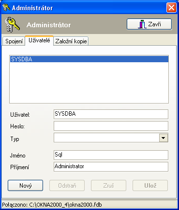 OKNA2000 UŽIVATELSKÝ MANUÁL 7 Vytváření uživatelských účtů Pro nastavení nebo úpravu uživatelského účtu je potřeba spustit program Admin.