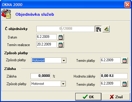 OKNA2000 UŽIVATELSKÝ MANUÁL Pokud nabídka obsahuje služby, program je může připojit k objednávce oken, nebo vytvořit na služby zvláštní objednávku.