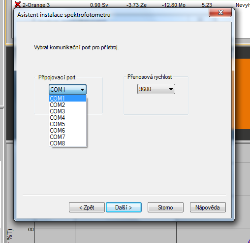Zobrazí se okno Asistent instalace spektrofotometru.
