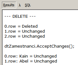 for (int j = 0; j < dtzamestnanci.rows.count; j++) Console.WriteLine(string.Format("0.row: 1 = 2", j, dtzamestnanci.rows[j][