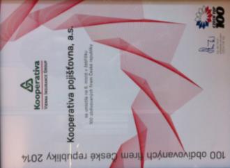 Ocenění za rok 2014 Vybrané příklady Kooperativa je 6. nejobdivovanějším podnikem v České republice a na 1. místě v oblasti finančnictví.