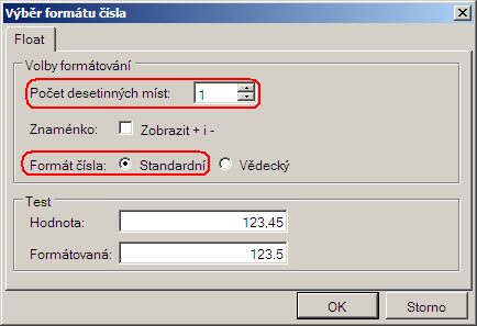 Obr. 24 - Přiřazení proměnné prvku NumericView V záložce Parametry lze nastavit formát zobrazení proměnné na webové stránce.