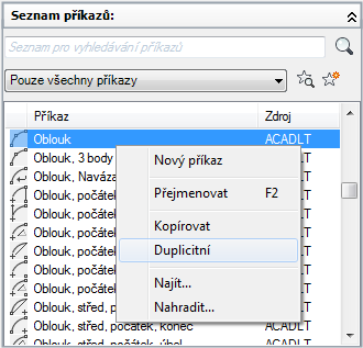 POZNÁMKA Kombinaci kláves Ctrl+C lze použít ke kopírování příkazu a kombinaci Ctrl+V k vložení příkazu. Jak duplikovat příkaz 1 Klikněte na kartu Správa panel Přizpůsobení Uživatelské rozhraní.