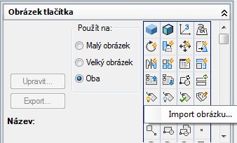 2 V editoru Upravit uživatelské rozhraní, na kartě Přizpůsobit, v podokně Seznam příkazů klikněte na libovolný příkaz. Zobrazí se podokno Obrázek tlačítka.