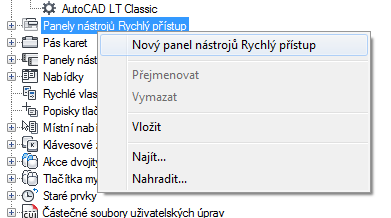 Vytvoření panelu nástrojů Rychlý přístup 1 Klikněte na kartu Správa panel Přizpůsobení Uživatelské rozhraní.