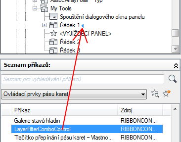 5 Vytvořte pro ovládací prvek nový řádek, případně klikněte na znaménko plus (+) vedle řádku, na který chcete ovládací prvek přidat.