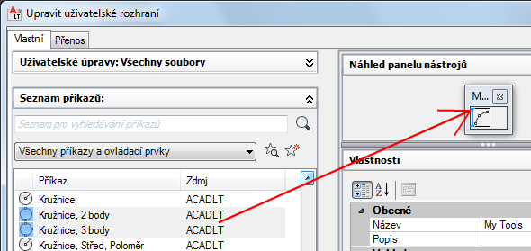 Umístění příkazu můžete určit uvolněním tlačítka myši (když je zobrazena černá svislá rozdělovací lišta). 5 Klikněte na tlačítko Použít.