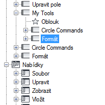 2 V editoru Upravit uživatelské rozhraní, na kartě Přizpůsobit, v podokně Uživatelské úpravy v <název souboru> kliknutím na znaménko plus (+) vedle uzlu stromu panelů nástrojů uzel rozbalte.