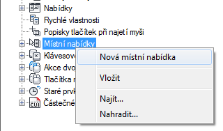 h i Pokračujte v přidávání příkazů, dokud nebude nová místní nabídka úplná. Klikněte na tlačítko Použít.