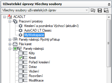 Klikněte pravým tlačítkem myši na položku Pracovní prostor 1. Klikněte na příkaz Přejmenovat. Zadejte nový název pracovního prostoru.