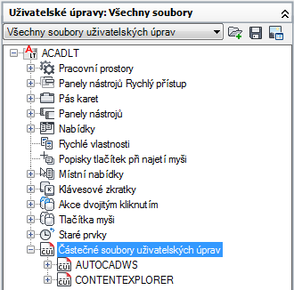 Rychlý průvodce Příkazy CUI Slouží ke správě prvků přizpůsobeného uživatelského rozhraní v produktu.