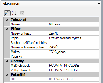 Pro podrobnější srovnání jsou níže uvedeny příklady vlastností nabídky Okno, vlastností příkazu Zavřít, vlastností příkazu Zavřít vše a místní nabídky Okno se zobrazenou možností Vložit