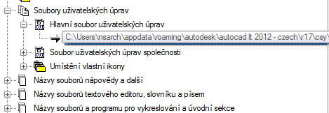 4 Vyberte položku pod hlavním souborem uživatelských úprav a klikněte na tlačítko Procházet. 5 V dialogovém okně Vybrat soubor vyhledejte a vyberte soubor uživatelských úprav, který má být načten.