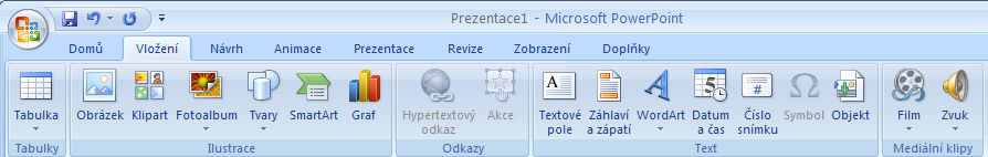 Zbylé funkce na záložce Domů již známe z aplikace Word či Excel. Jejich použití se ve všech aplikacích balíku Office stejné, proto není nutné se k nim vracet.