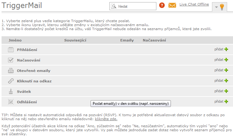 Odesílání K samotnému odeslání emailu v pokročilém módu přejděte v menu na Odesílání.
