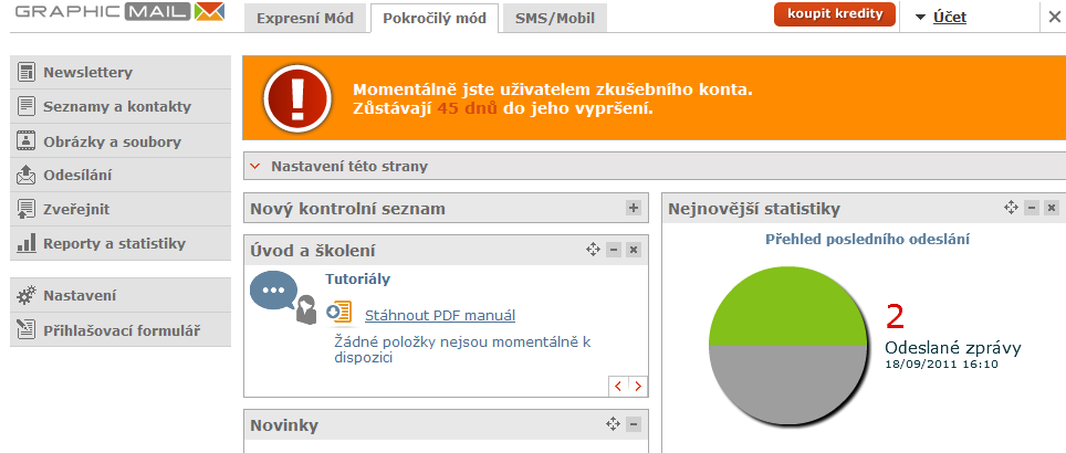 Začínáme Pro správné fungování GraphicMailu je potřebné, abyste pracovali v prohlížeči Mozilla Firefox nebo Internet Explorer.