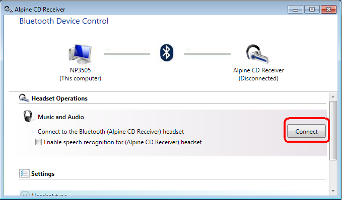 4. V případě problému... Vyberte Odpojit v Bluetooth Device Control menu (Fig. 36). (Fig. 36) "(Odpojeno)" se zobrazí pod Alpine CD Receiver (Fig. 37). (Fig. 37) Na Hlavní jednotce zmáčkněte a držte AUDIO/SETUP nejméně 2 vteřiny abyste otevřeli setup menu.