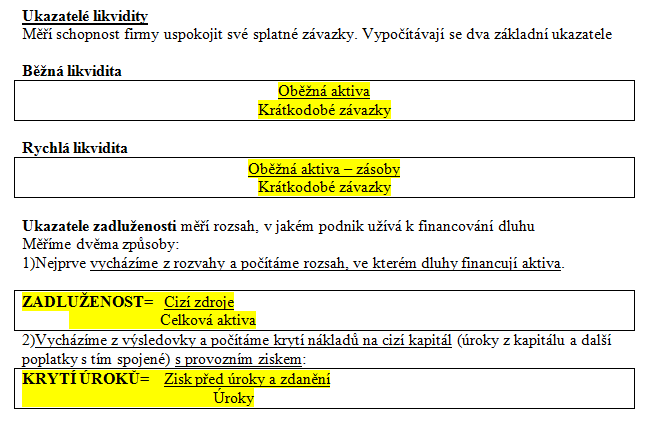 Hlavní představitelé skupin poměrových ukazatelů: ukazatele finanční situace ukazatele výnosnosti, ziskovosti ukazatele likvidity ukazatele zadluženosti ukazatele tržní hodnoty Ukazatele finanční