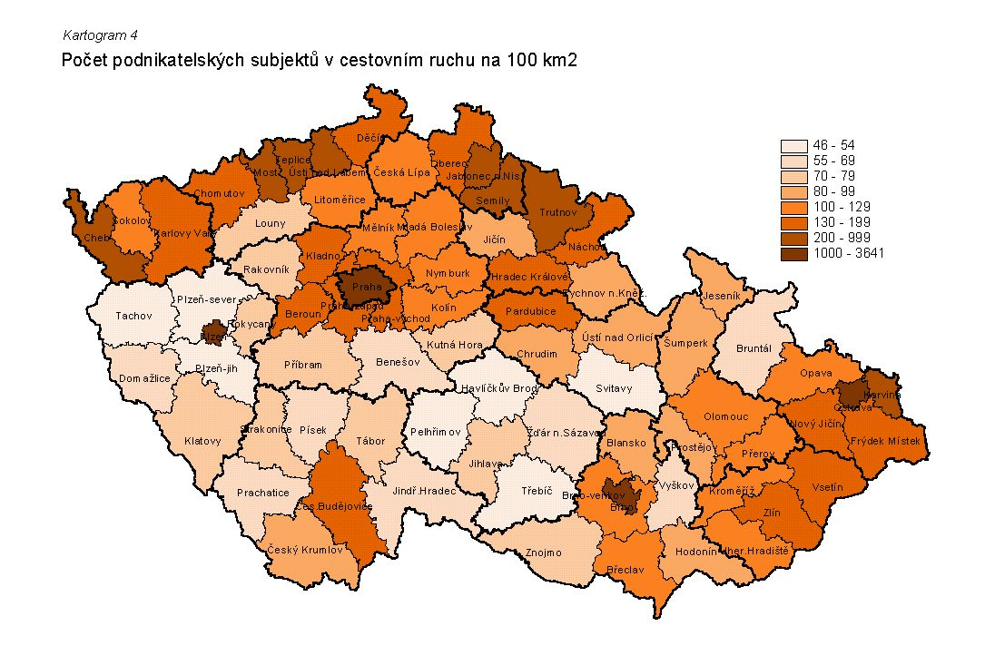 Obrázek 19 Poet podnikatelských subjekt v cestovním ruchu na 100 km 2 Zdroj: Regionální analýza cestovního ruchu v R, ÚÚR Brno, 2001 Pro podnikání v cestovním ruchu jsou typické rodinné, malé a