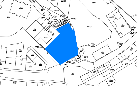 c) Katastrální mapa Zdroj: http://nahlizenidokn.cuzk.cz. Datum: 5. 3. 2013.