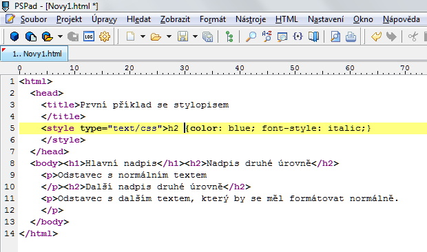 Obrázek 6.3.2 Stylopis 6.3.3 Externí CSS soubor Vytvoří se soubor, který se pojmenuje třeba styly.css.