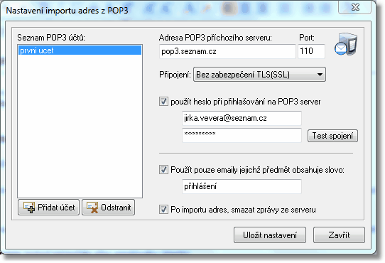 22 2.5.1.7 SendMails Import z POP3 účtu Emailové adresy je možné v programu SendMails importovat také ze vzdálené emailové schránky (POP3).