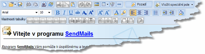 Práce s programem 2.9.1 25 HTML Formátované, grafiky upravené zprávy je možné v programu SendMails snadno vytvářet pomocí integrovaného editoru.