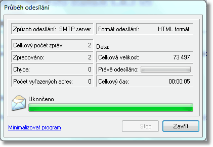 28 2.11 SendMails Zobrazení stavu odesílání Při odesílání je zobrazeno okno informující o průběhu zasílání.