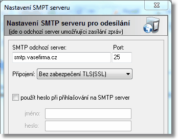 6 2.1.1.1 SendMails Kde získat SMTP server Adresa SMTP serveru může být totožná jako ta, kterou máte nastavenou ve Vašem poštovním programu (např Outlook Express).