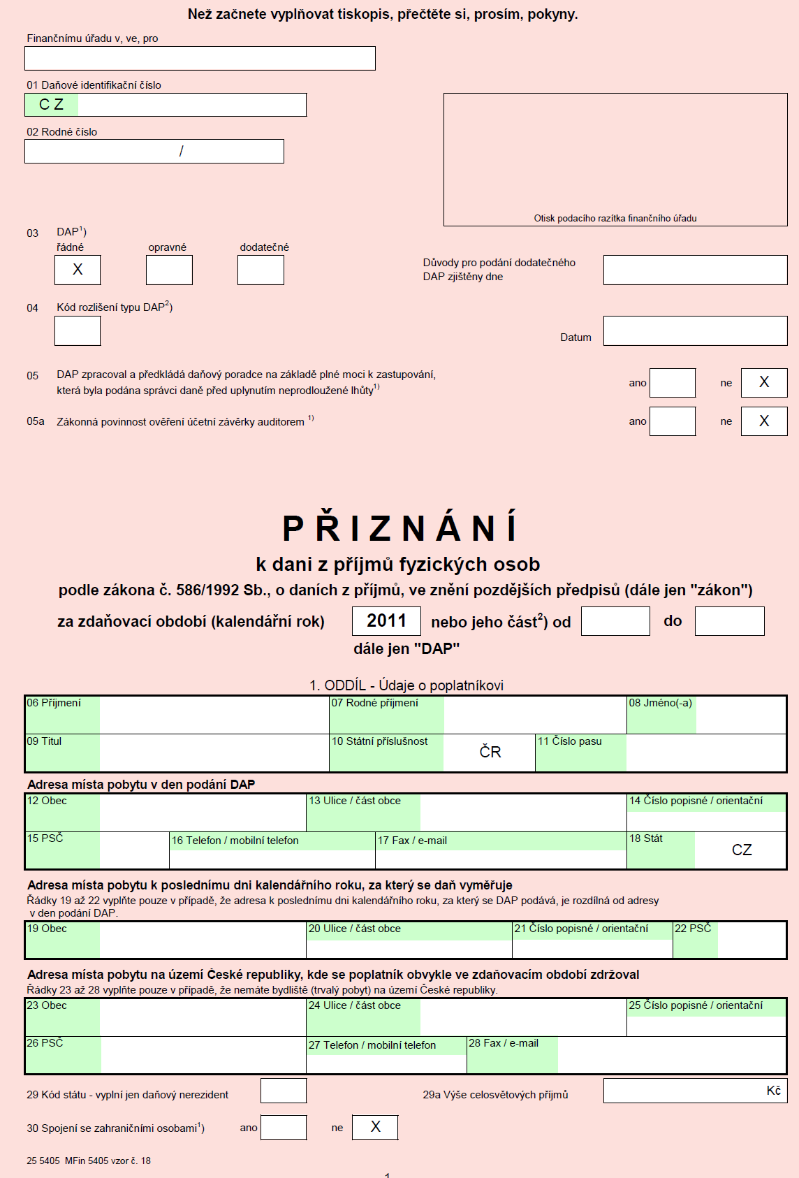 Příloha 3: Přiznání k dani