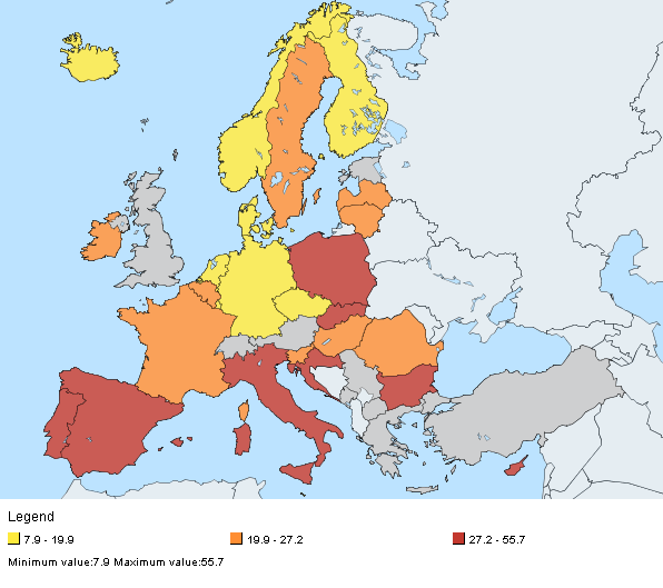 UTB ve Zlíně, Fakulta managementu a ekonomiky 23 Obr. 6: Míra nezaměstnanosti v % u osob mladších 25 let (2013) (Zdroj: Eurostat, 2014) Dosažené vzdělání má rovněž vliv na výši platu.