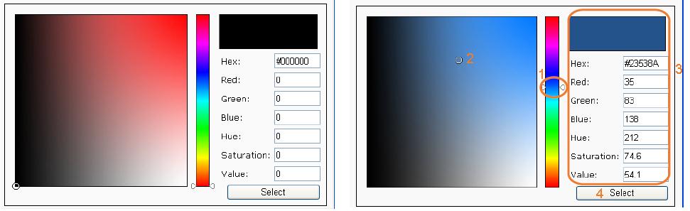 Pro vlastní úpravu barevnosti stránky postupujte takto: 1. Klikněte vlevo na položku Custom. 2. Klikněte vpravo na prázdné políčko, jehož barvu chcete změnit. 3. Zobrazí se barevná paleta.
