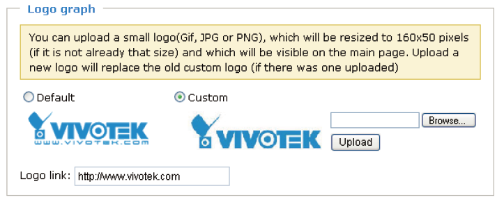 N{sledující obr{zek ukazuje výchozí nastavení: Hide Powered by VIVOTEK zaškrtnutí této volby způsobí skrytí daného n{pisu