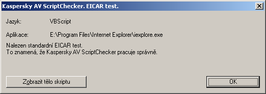 Kaspersky Anti-Virus Script Checker 111 ochrany, script virus se ihned spustí, ale Script Checker zabrání spuštění infikovaného
