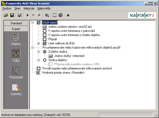 32 Kaspersky Anti-Virus 4.5 for Microsoft NT Server 3.3.1.3.4. Skenování vložených objektů Program umožňuje kontrolovat nejen soubory, ale i s nimi spojené objekty typu OLE.