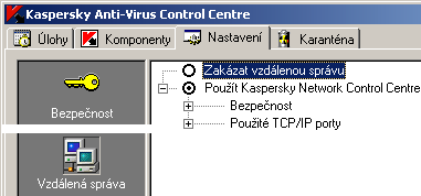 Kaspersky Anti-Virus Control Centre 81 6.2.3.3. Kategorie Dálková správa Tato kategorie slouží pro nastavení dálkové správy pomocí programu Kaspersky Network Control Centre. Obrázek 56.