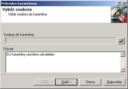90 Kaspersky Anti-Virus 4.5 for Microsoft NT Server Obrázek 69. Průvodce umístěním souboru do karantény 2. Stiskněte tlačítko a v otevřeném standardním dialogovém okně Windows vyberte název souboru.