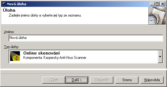 Kaspersky Anti-Virus Control Centre 91 Úlohy, které se spouští v průběhu běžící aplikace Kaspersky Anti-Virus; Ostatní úlohy. Okno Úloha (Obrázek 70) je určeno pro zápis jména a typu úlohy.