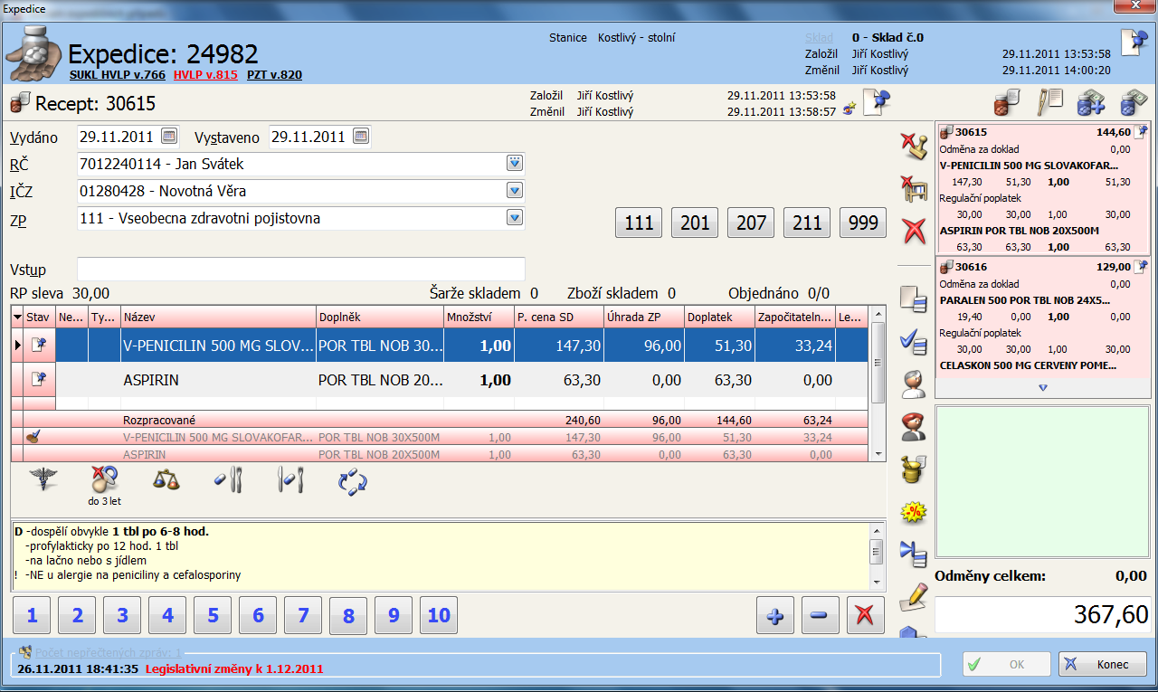 Obrázek 64: Výdej na recept klasická verze Obrázek 65: Výdej na recept dotyková verze Přínosy grafického prostředí Jelikoţ prostředí Windows dovoluje podstatně širší moţnosti v designu