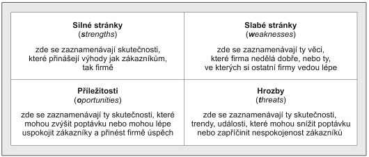 Dalším důležitým nástrojem pro identifikaci toho, do jaké míry jsou současné strategie firmy a její specifická silná a slabá místa relevantní a schopná vyrovnat se se změnami, které nastávají v