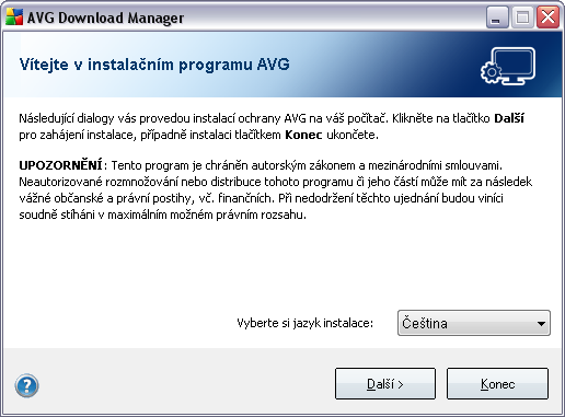 4. AVG Download Manager AVG Download Manager je jednoduchý nástroj, který Vám pomůže vybrat a sestavit správný instalační balík pro instalaci zkušební verze Vašeho programu AVG.