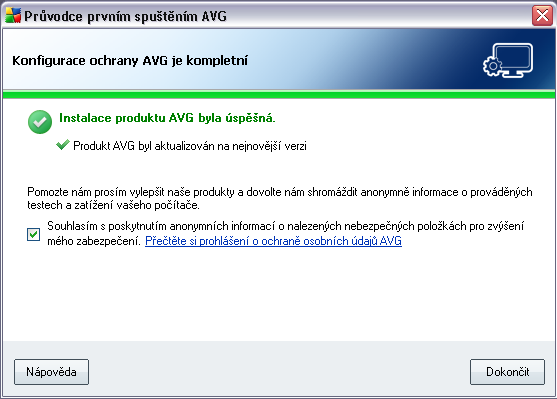 5.14. Konfigurace ochrany AVG je kompletní Konfigurace vašeho AVG 9 Anti Virus plus Firewall je nyní nastavena k optimálnímu výkonu.