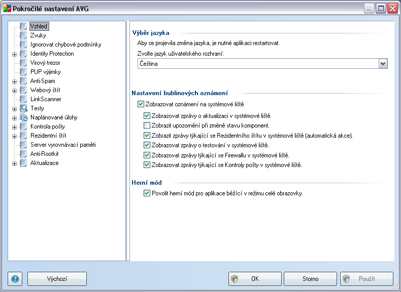 10. Pokročilé nastavení AVG Dialog pro pokročilou editaci nastaveni programu AVG 9 Anti Virus plus Firewall se otevírá v novém okně Pokročilé nastavení AVG.