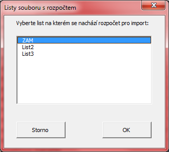 Po výběru souboru, ve kterém jsou data zaměstnanců, je ještě nutné upřesnit jméno listu, na kterém jsou data zaměstnanců uložena.