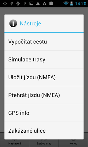 53 11 Navigator pro Android Uložení a přehrávání projeté cesty V Navigátoru je možné ukládat během jízdy data z GPS do souboru. Později tyto data můžete přehrávat.